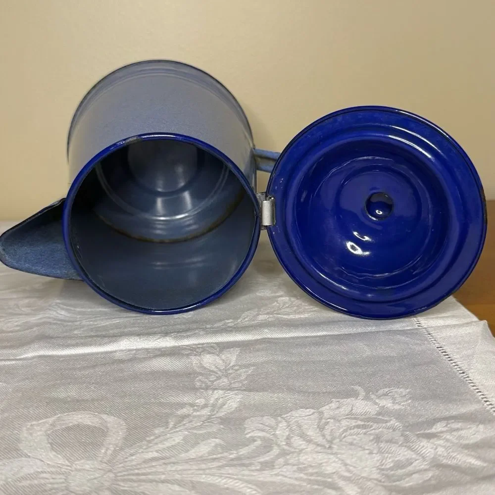 Vintage Blue Speckled Enamel Coffee Pot Kitchen Camping Cottagecore Kettle